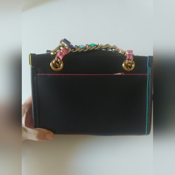 Karl Lagerfeld Black Bag with Colorful Chain Handle And Crossbody Strap Leather - Picture 5 of 16